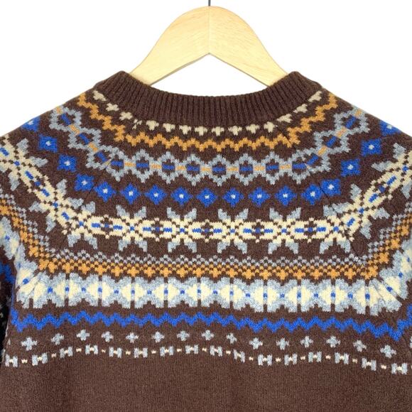 GAP Mens Sz S Fair Isle Nordic Crew Neck Brown Blue Wool Blend Sweater - Picture 4 of 8